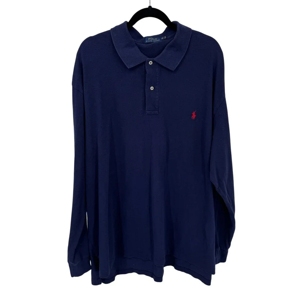 Polo Ralph Lauren Long Sleeve Polo Shirt Mens 3XB Big Blue Cotton Small Pony